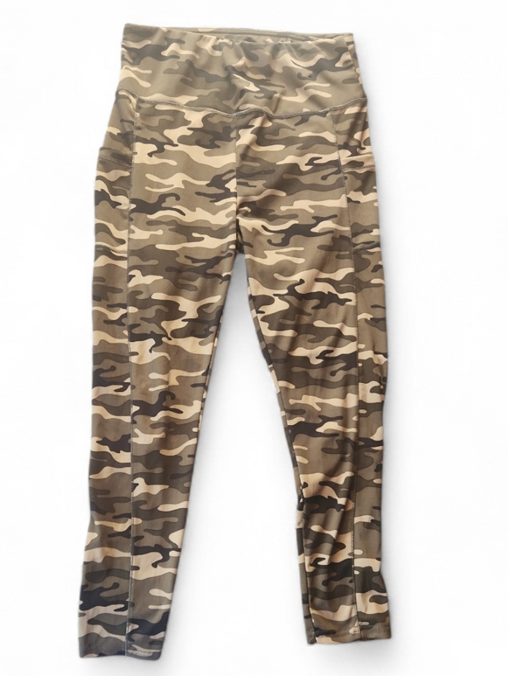 SHOSHO Camo Print High-Waist Tummy Control Leggings - Green Tan 1XL
